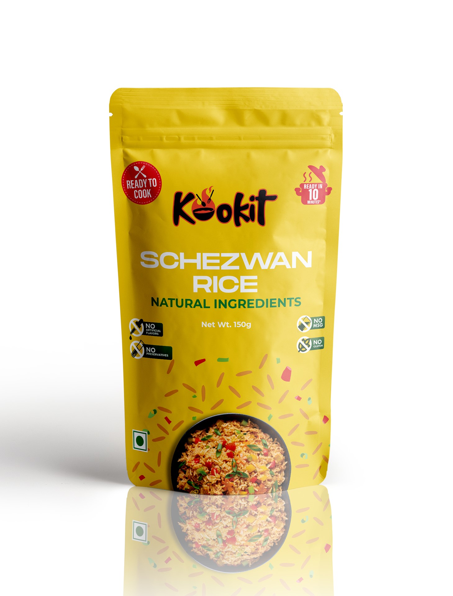 Kookit Schezwan Rice 150gms - Instant Food - Ready to Cook Premix - Natural Ingredients - No Artificial Flavours - No Preservatives - No MSG and Gluten - Ready in 10 mins