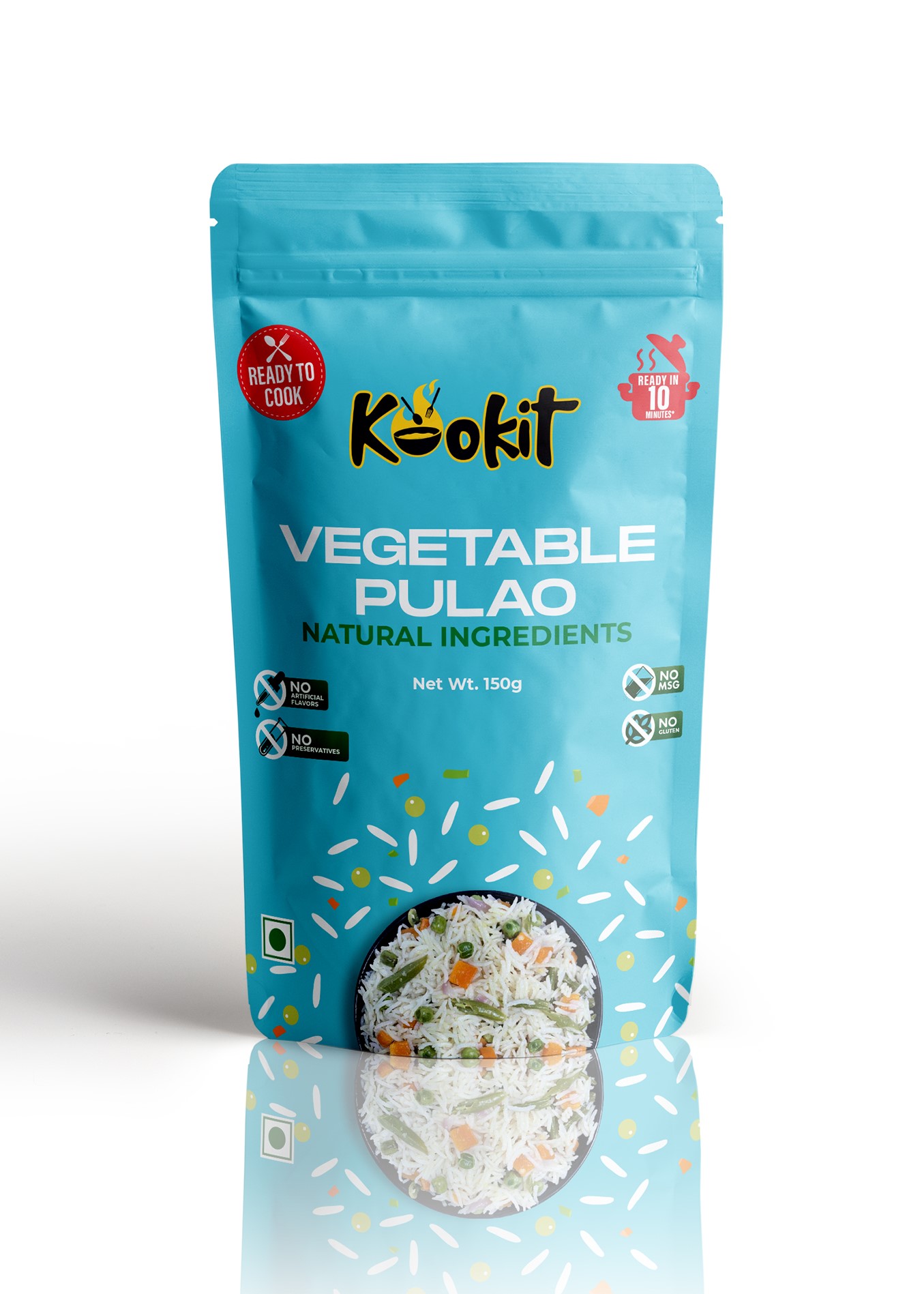 Kookit Vegetable Pulao 160gms - Instant Food - Ready to Cook Premix - Natural Ingredients - No Artificial Flavours - No Preservatives - No MSG and Gluten - Ready in 10 mins