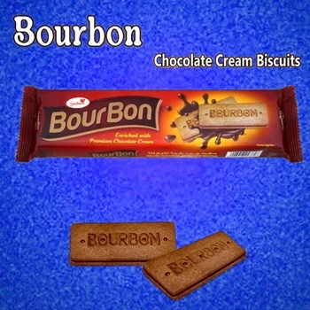 Bourbon biscuits also known as Bourbon creams are a classic British treat consisting of two rectangular chocolate flavored biscuits sandwiched together with a chocolate buttercream filling